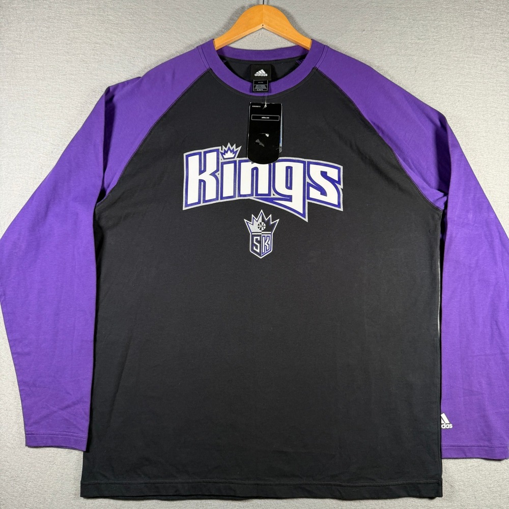 Adidas Sacramento Kings NBA Mens XL Long Sleeve Raglan Shirt Black Purple‎
